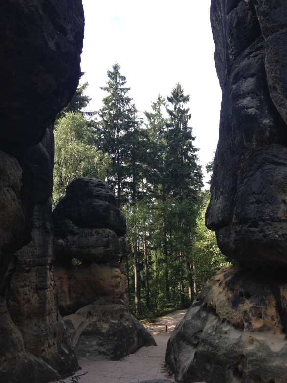 The Schrammsteine are a long, very jagged group of rocks in the Elbe Sandstone Mountains located east of Bad Schandau in Saxon Switzerland in East Germany.