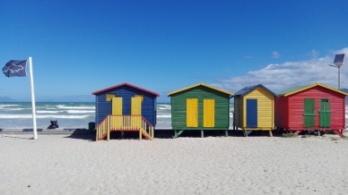 Muizenberg Beach with its colourful Victorian bathing boxes.